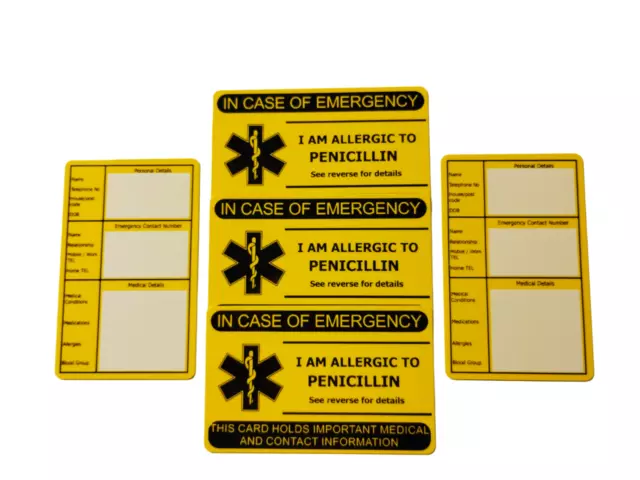 I am Allergic to Penicillin Alert ID Card Set of 5 + Fine tip Permanent Marker 2