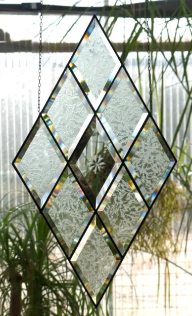 Bleiverglasung Bleiglas Facetten- Fensterbild Suncatcher Rhombus in Tiffany