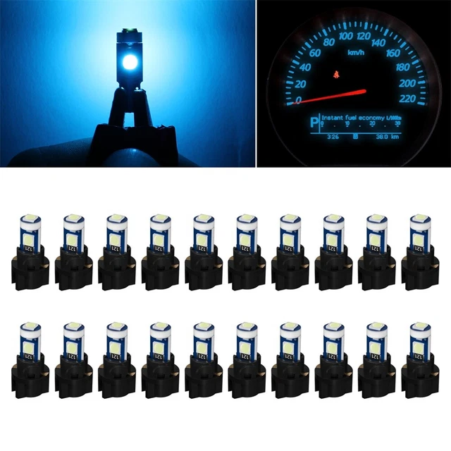 20pcs T5 Ice Blue 3030 LED Instrument Gauge Cluster Dash Light Bulbs W/ Sockets