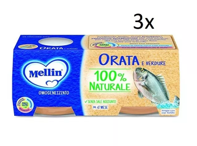 3x Mellin Orata e Verdure homogenisiert Babynahrung ab 6 Monaten 2x80g