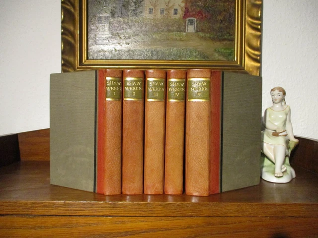 G.B.SHAW+WERKE 5 Bände S.FISCHER 1921 LUXUSAUSGABE Schöner LEDER HANDEINBAND