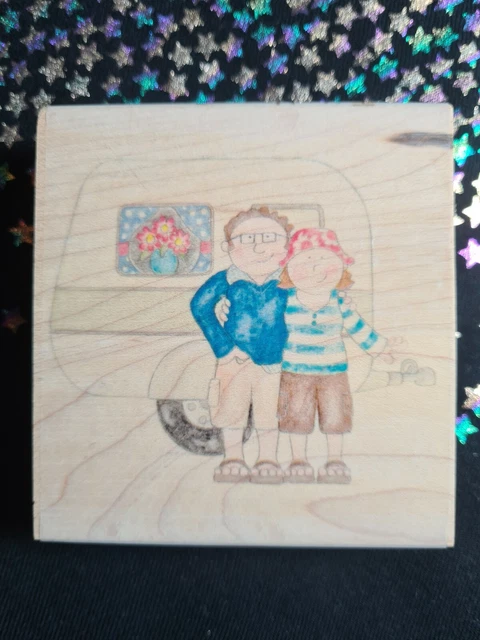Craft Stamp Block Caravan Couple Love Flowers 7.6 x 8.1cm Card Making Scrapbook