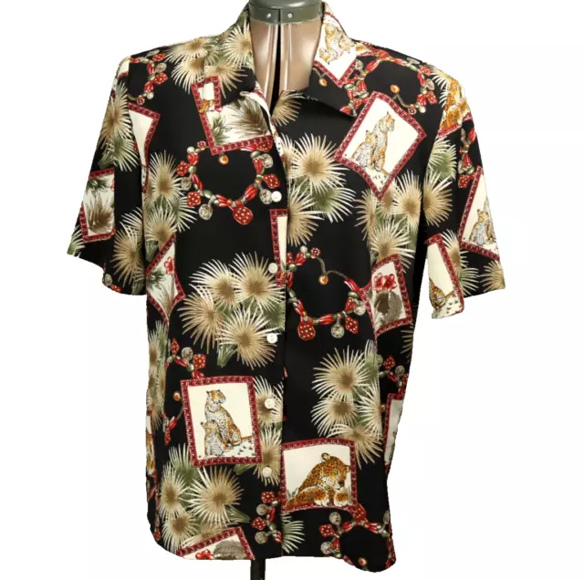 Camisa De Colección TanJay Leopardo Selva Safari Estampado Arrugado Mangas Cortas con Botones 12