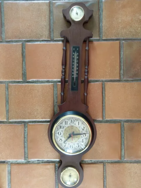Horloge Thermometre Barometre Hygrometre en Bois MADE IN ITALY marron foncé
