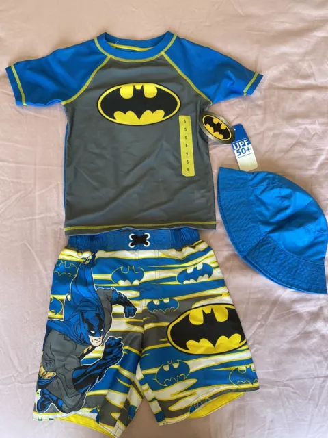 Batman boys swimsuit Rash Guard Bathing suit  Batman Kids 3Pc Swim Set UPF 50+ 2