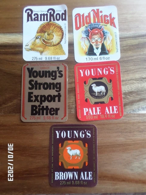 5 Different Youngs Of London  Brewery Beer Bottle Labels ( Set 44 )