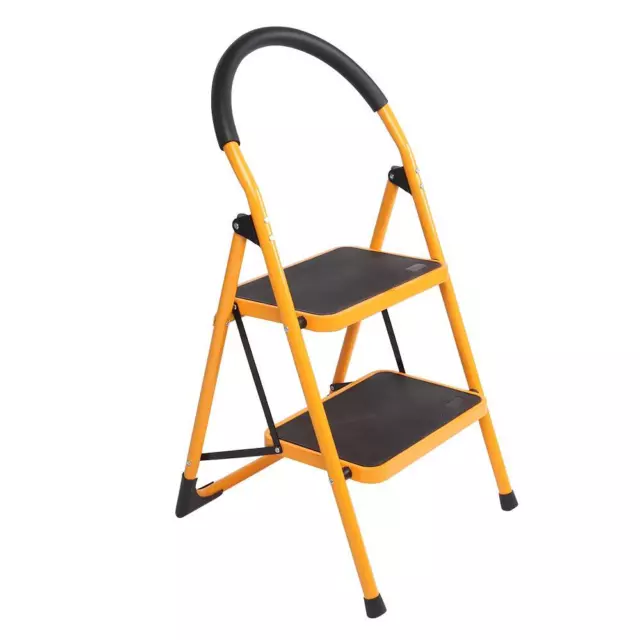 2 Step Ladder Stool Safety Anti Slip Rubber Mat Tread Steel Folding Frame
