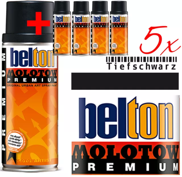 5x 400ml MOLOTOW BELTON PREMIUM FARBE LACKSPRAY SPRÜHDOSE 327080 SCHWARZ BLACK