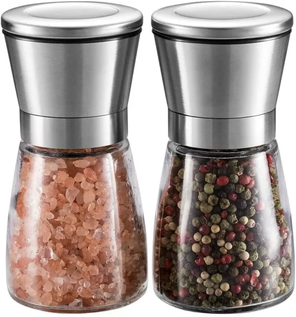 Large Salt and Pepper Grinder Set Stainless Steel Glass Shaker Adjustable