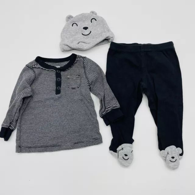 Carters Infant Boys Size 6 Months 3 Piece Little Bear Outfit with Hat Gray 1246