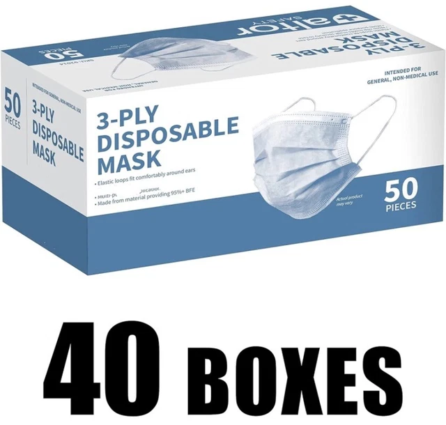 2000pcs Blue 3-Ply Disposable Face Masks Respirator Bulk Savings USA MADE
