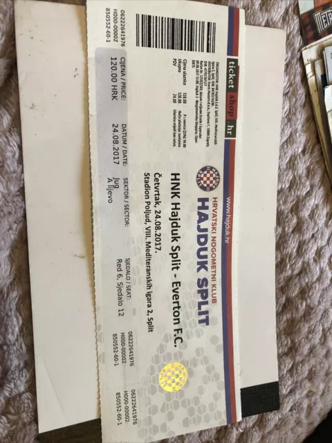 HNK Hajduk Split V Everton Europa League 24th Aug  2017….Match Ticket