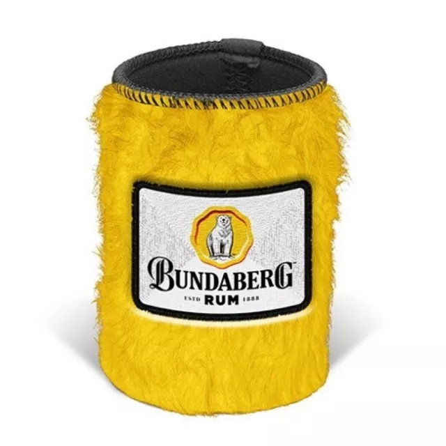 Bundy Bundaberg Bear Yellow Furry Can Cooler Stubby holder Man Cave Fathers Gift