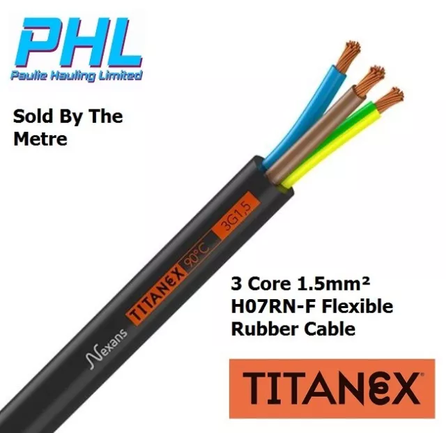 Titanex H07RN-F Flexible Rubber Mains Cable 3G1.5mm² Audio / Visual Per Metre