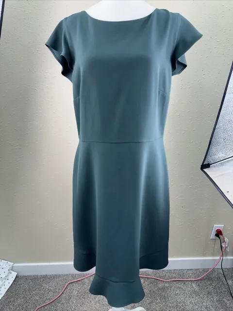 LOFT Green Ruffled Short Sleeve MIDI  Dress Women’s Career Size 10