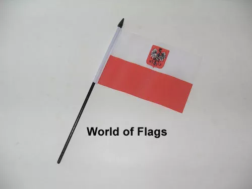 POLAND EAGLE SMALL HAND WAVING FLAG 6" x 4" Polish State Table Desk Display