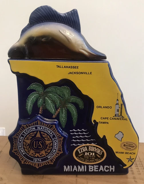 Vintage Ezra Brooks 1974 Whiskey Decanter,  Miami Beach American Legion