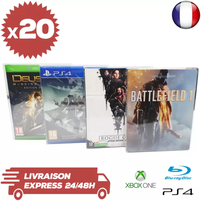 20 Boitiers Protection Jeux Playstation 4 Xbox One Bluray Steelbook 0,3 mm Neufs