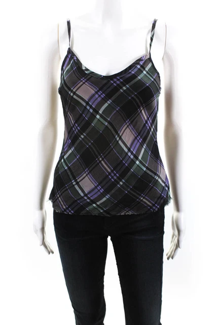Nation LTD Womens Plaid V-Neck Spaghetti Strap Tank Top Purple Size XS