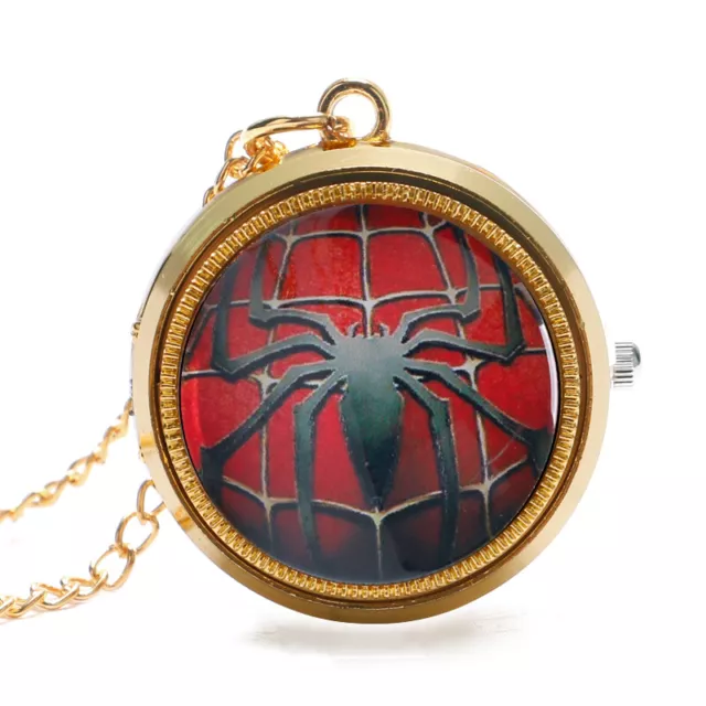 Vintage Quartz Pocket Watch Chain Spider-Man Pendant Necklace Mini Boy