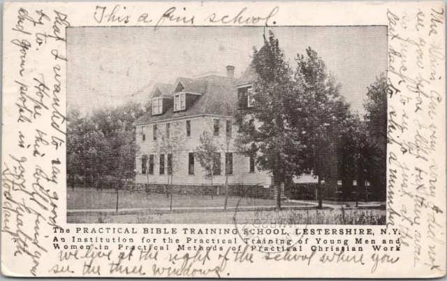 LESTERSHIRE, New York Postcard "The Practical Bible Training School" 1910 Cancel