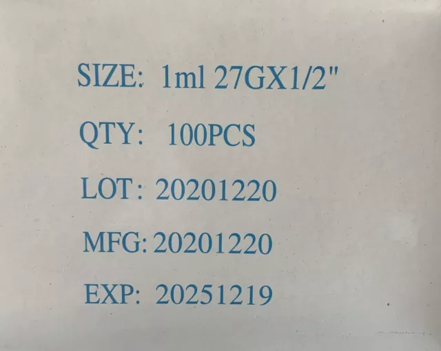 100 Siringhe Per Insulina 1 Ml 27Gx1/2'' Confezione Da 100 Siringhe Sterili
