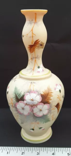 Opaline Antique  Hand Painted Floral  Milk Glass Multi Coloured Vase 3