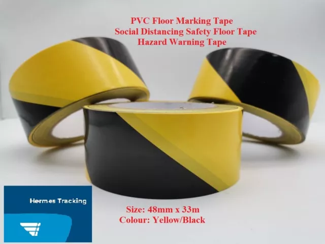 2 X Safety Tape Yellow/Black Hazard Warning 48mm x 33m PVC Adhesive Marking Tape