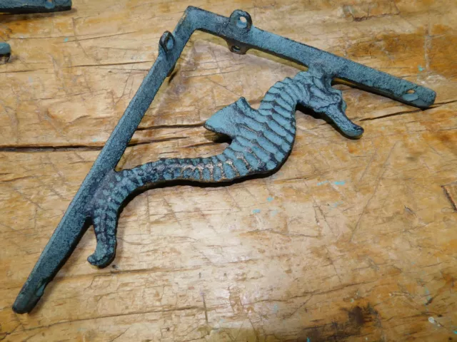 2 Cast Iron SEAHORSE Brackets Garden Braces Shelf Bracket PIRATES Ship NAUTICAL 3