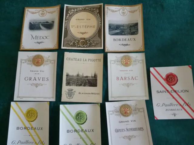 retro-collection- lot de 13 étiquettes anciennes de grands vins