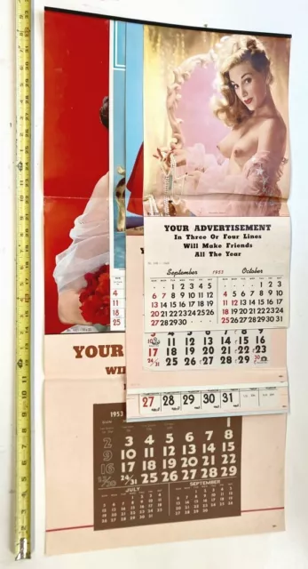 vtg 1953 calendar salesman sample Pin-Up varnished litho NUDE 2