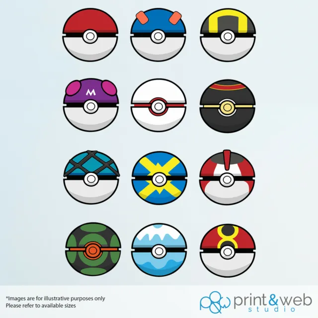Pacchetto 12 adesivi Pokemon Pokeball per pareti laptop telefoni album di ritagli ecc.