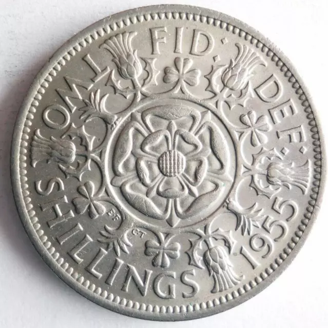 1955 GREAT BRITAIN FLORIN - Excellent Coin - FREE SHIP - Bin #346