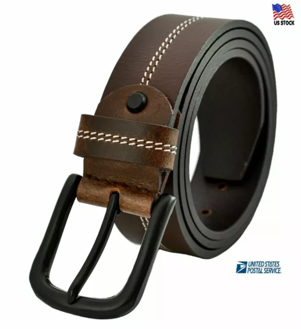 100% Mens Genuine Leather Belt Belts Casual with Pin Buckle Brown Black Tan USA