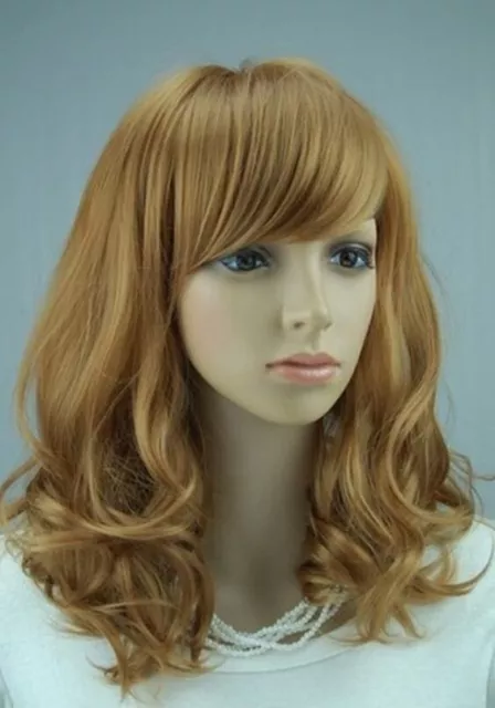 Hot Sale Top Quality Lovely Medium Wavy Strawberry Blonde Wig 16 Inches New AT12