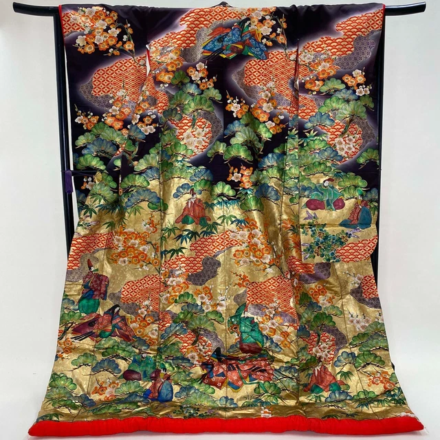 Japanese kimono colored uchikake furisode  vintage furisode silk G-74