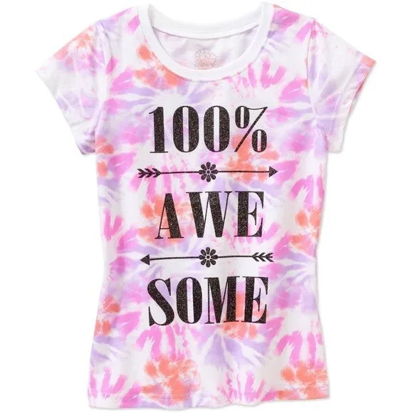 Twirl 100% Awesome Tie Dye Print Short Sleeve Tee T-Shirt Girls Size XL Womens S