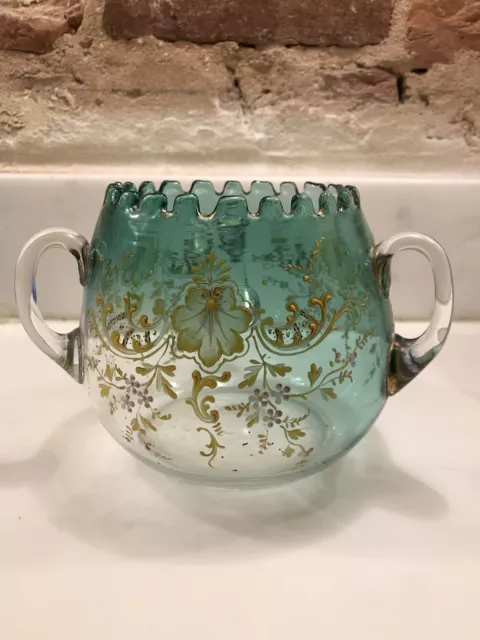 Vase antique en verre art victorien 19ème siècle émaillé bohème LOETZ ?