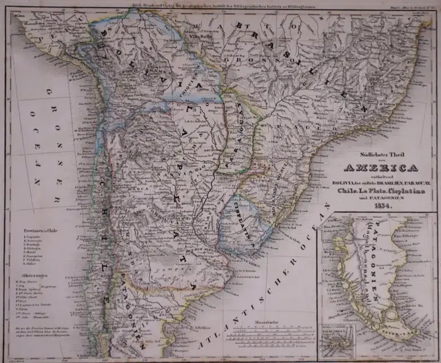 Dated 1834 Universal Atlas Map ~ BOLIVIA - PATAGONIA - BRAZIL ~ (10x12)-#1309