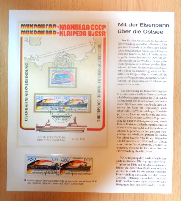 Ddr 1986 Schmuckblatt Eröffnung Eisenbahnverbindung Mukran - Klaipeda Gestempelt