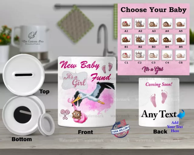 New Baby Shower Girl stork Personalized Ceramic Money box PIGGY Bank Penny Jar