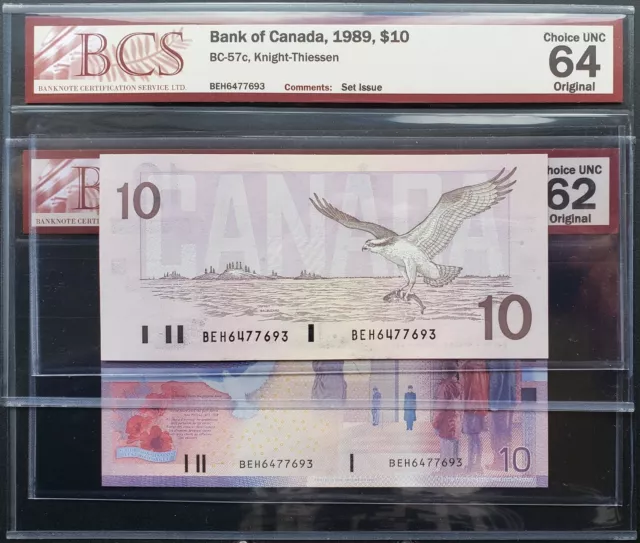 1989-2001 Bank of Canada $10 Dollars Set Issue with Matching Serial # BEH6477693