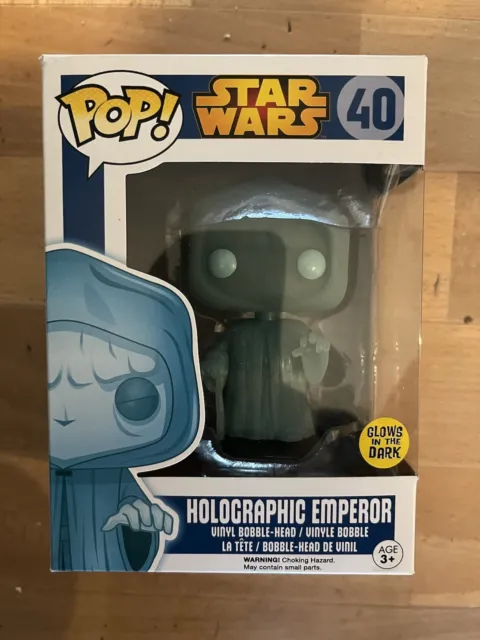 STAR WARS Funko Pop HOLOGRAPHIC EMPEROR GITD #40 With Protector