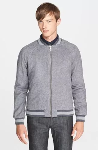 SZ 1 Band of Outsiders Full Zip Brushed Herringbone Baseball Varsity Jacket NWT