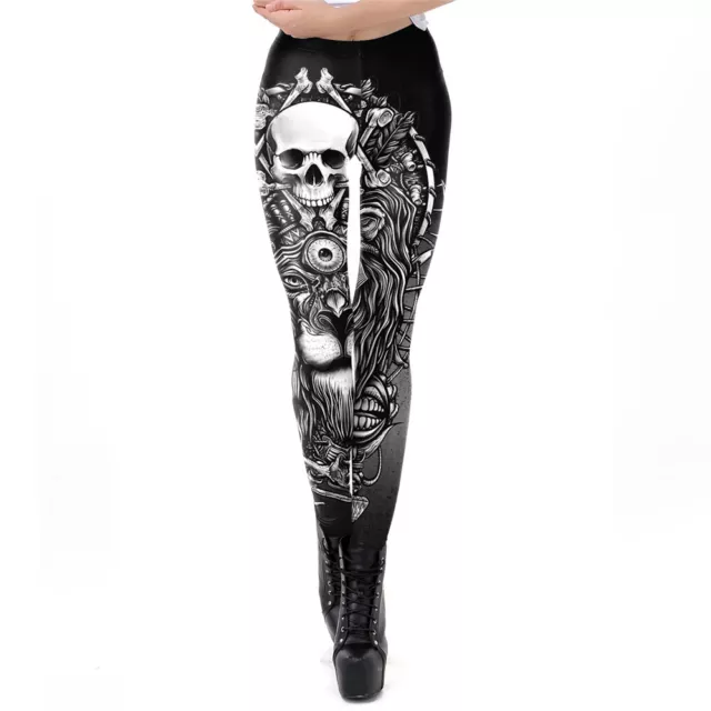Women Girls Leggings Sports Yoga Pants Digital 3D Printed White Skulls