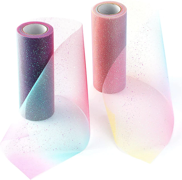 "Rollos de tul de brillo arco iris de 6"" x 10 yardas/30 pies" carrete de tul para mesa 2