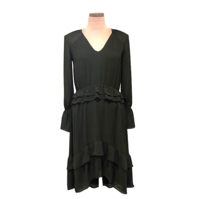 Ramy Brook Waverly Dress Size XS Dark Olive Green Ruffle Long Sleeve Peplum