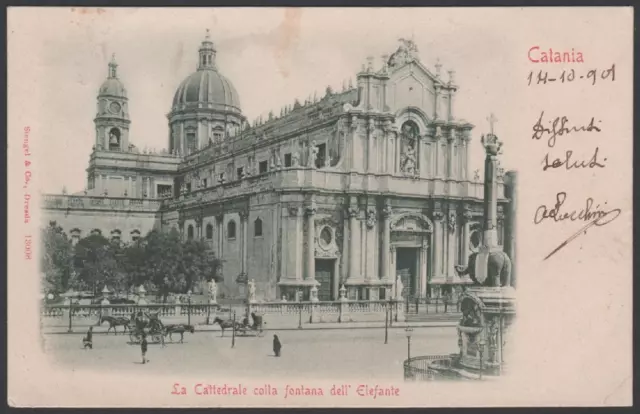 cartolina CATANIA la cattedrale con la fontana dell'elefante