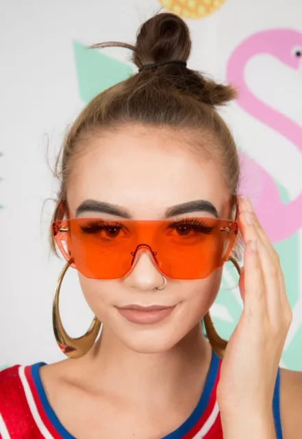 Rimless Orange Tinted Pilot Style Sunglasses - Unisex Summer Festival Fashion