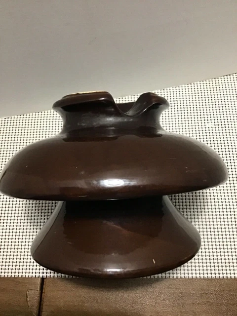 Vintage SBT Large  2 tier Glazed Porcelain Brown Insulator garden 3